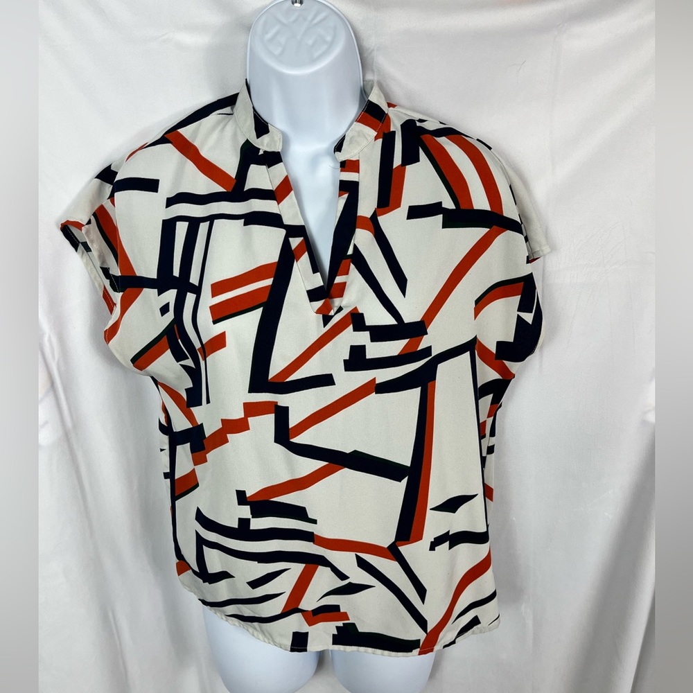 Allover Geo Notch Neck Blouse